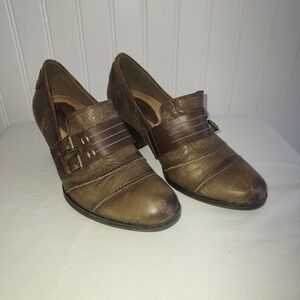 Earth Fia Monk Strap Buckle Block Heel Leather‎ Shoes Women's Brown Size 7